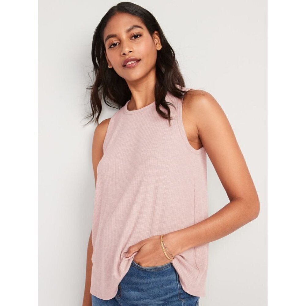 Old Navy Luxe Pale Pink Ribbed‎ High Neck Swing Tank Top M